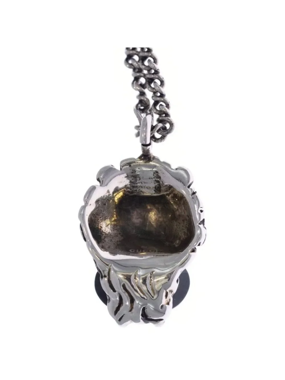 Gucci Lion Head Black Crystal Necklace Pendant Chain Silver - Picture 3 of 6